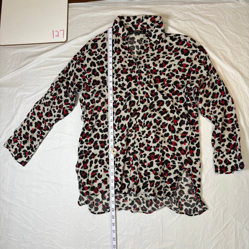 Zara Basic Leopard Print Button Up Shirt Long Sle… - image 2